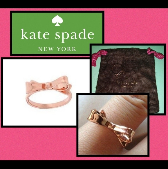 ♤ Kate Spade Gold Love ♡ Notes Bow 🎀 Knot Ring 6 + Gift Pouch ♤ - Picture 1 of 4